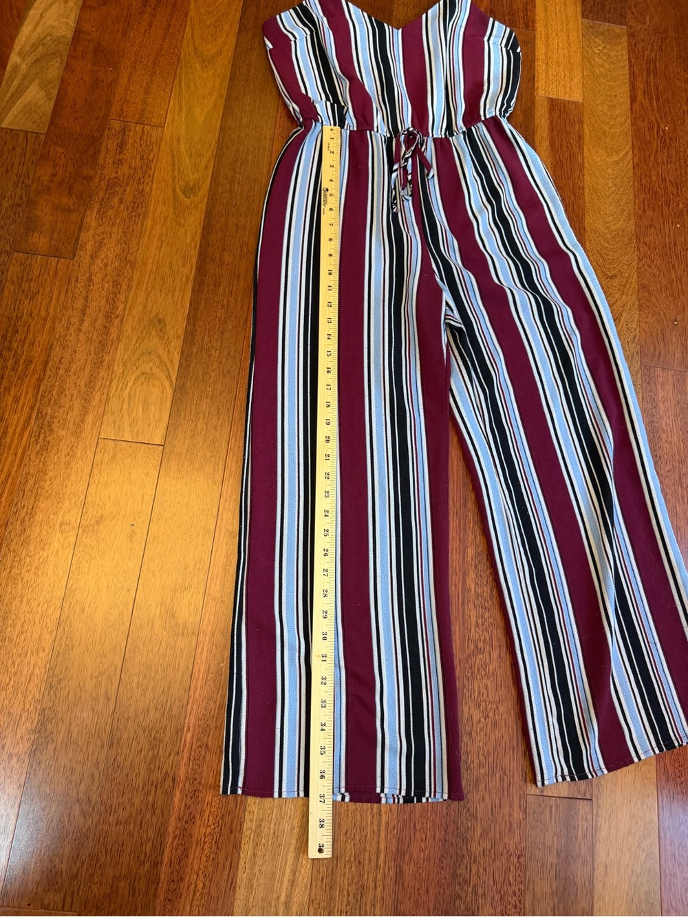 Ambiance Burgundy, Black, White & Blue Striped Wide-Leg Jumpsuit - Picture 5 of 6